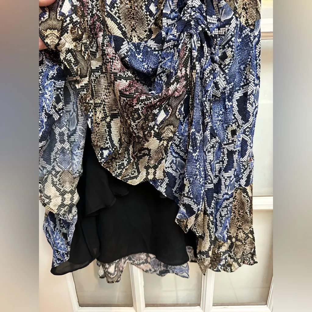 Parker Delia 100% Silk Snake Print Delia Dress Size 12 Formal Ruched Ruffle - Image 11