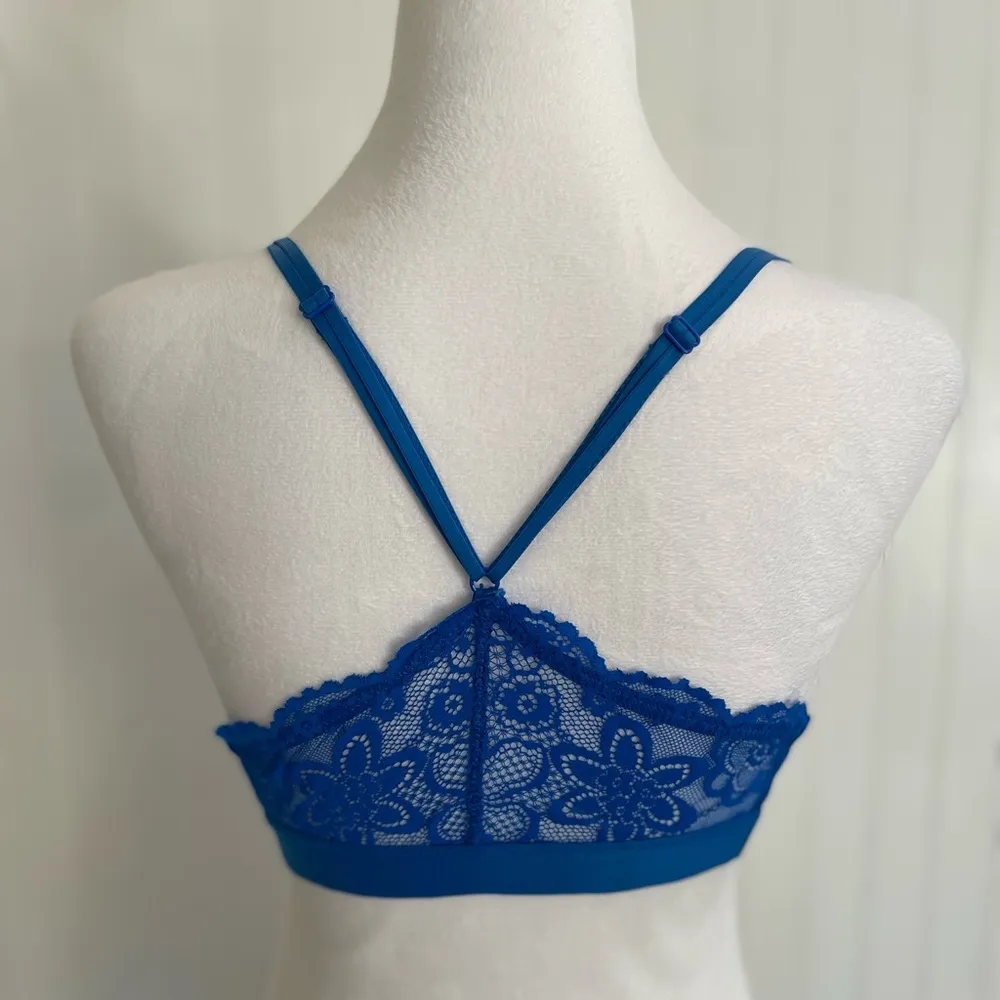 AERIE Lace Racerback Cross Back Lined Bralette Bra Lingerie Cobalt Blue Size M - Image 4