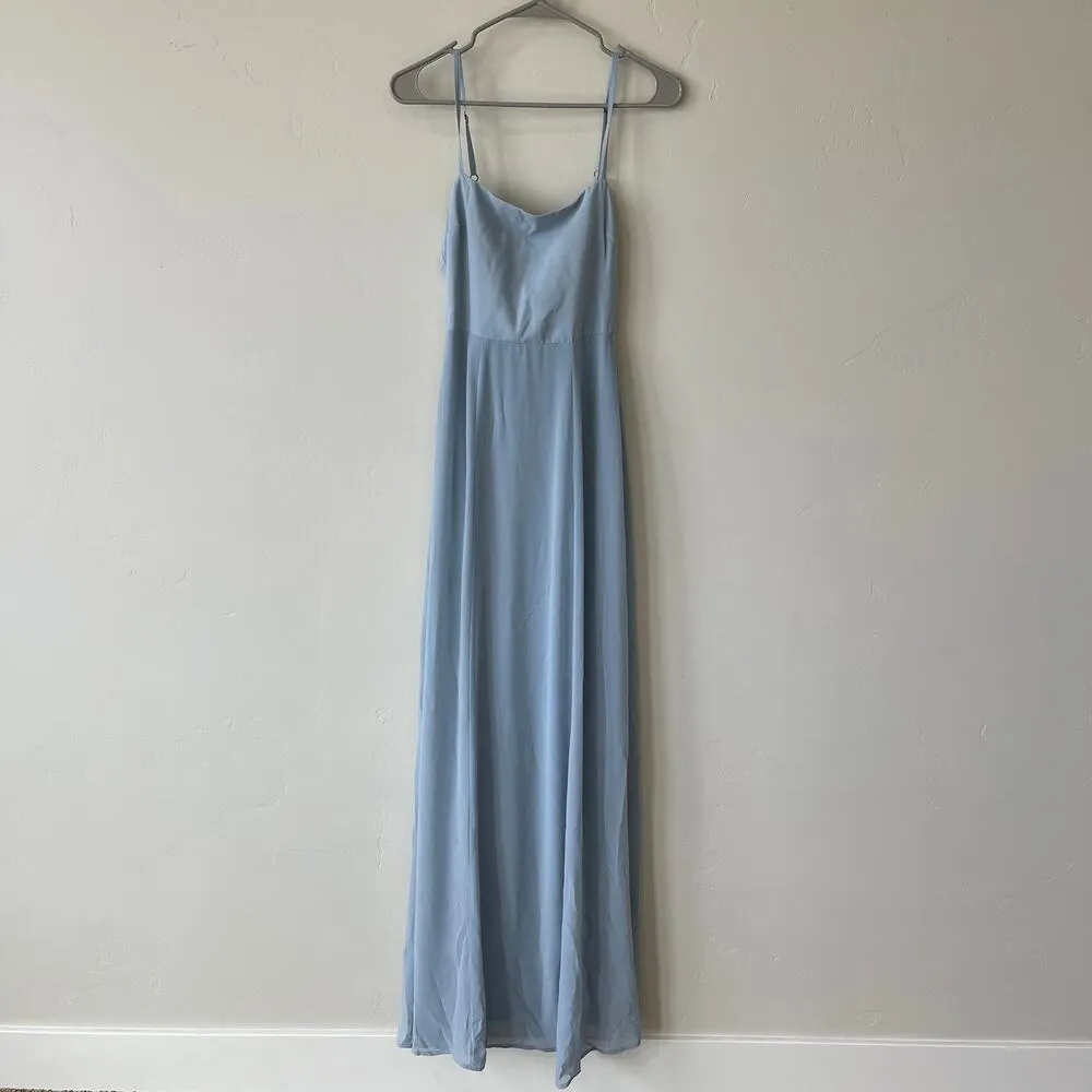 Show Me Your Mumu Lauren Tie Maxi Dress Steel Blue Chiffon Size Small NWT - Image 3