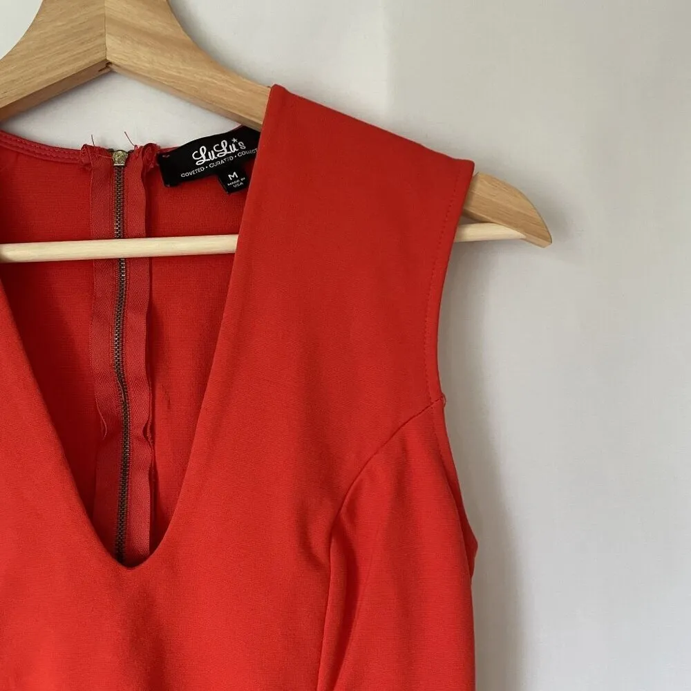 Lulu's bright orange red bodycon sleeveless dress deep v-neck women size medium - Image 2