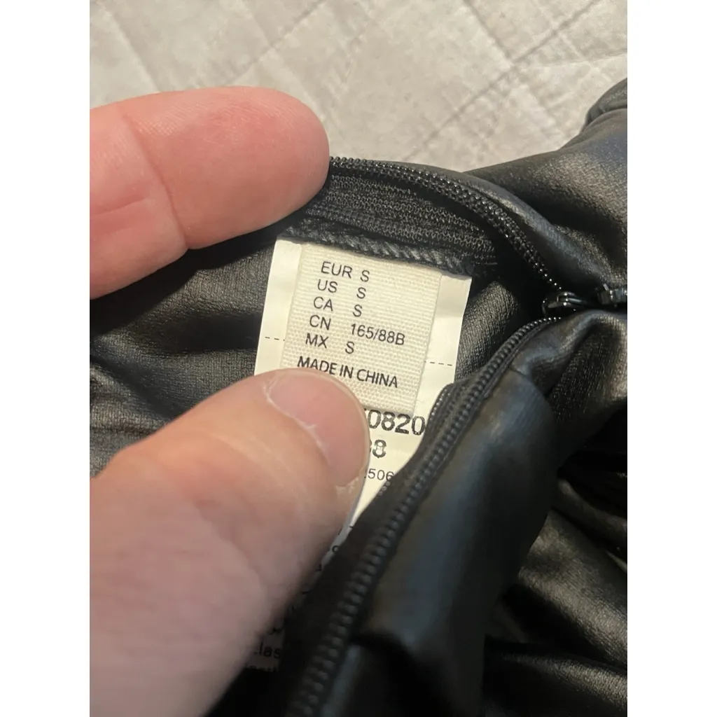 Beaudrm Faux Leather Skirt Womens S Black Mini Silver Buckle Pleather Pleated - Image 7