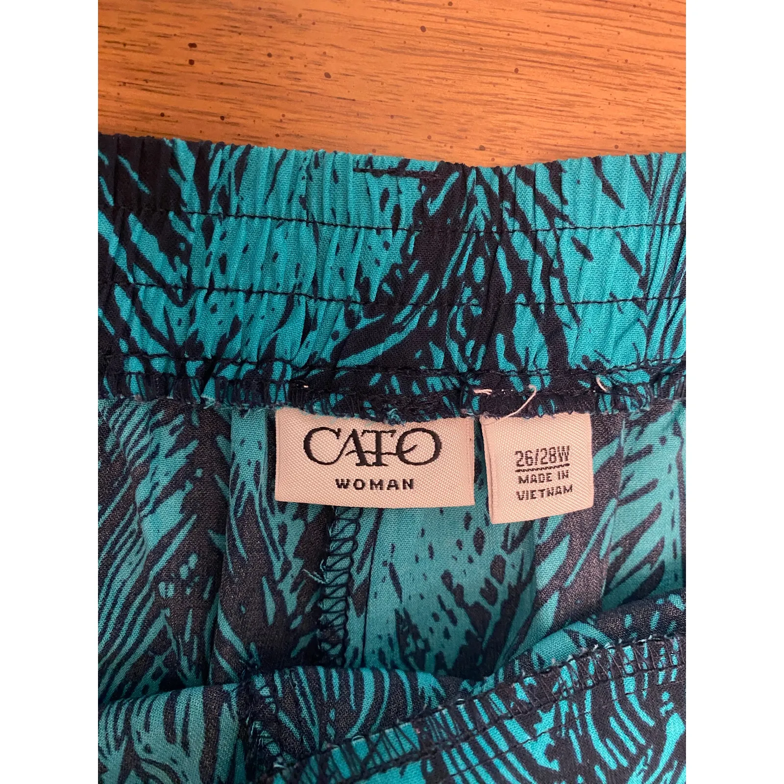 Cato Tropical Relaxed Resortwear Pants Elastic Waist Belt Loop Blue Black 26/28W - Image 4