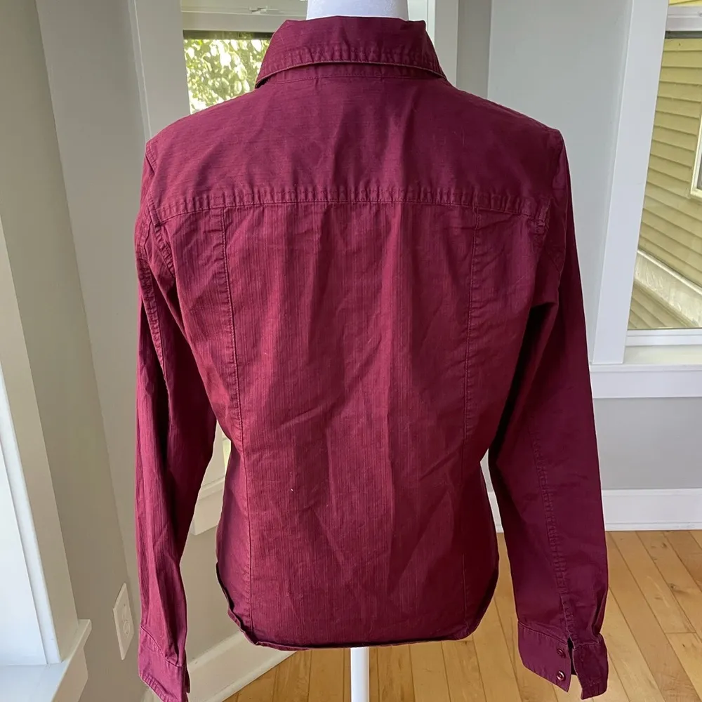 Harley Davidson Burgundy Stretch Cotton Fitted Button Down Shirt Size Medium Red - Image 3