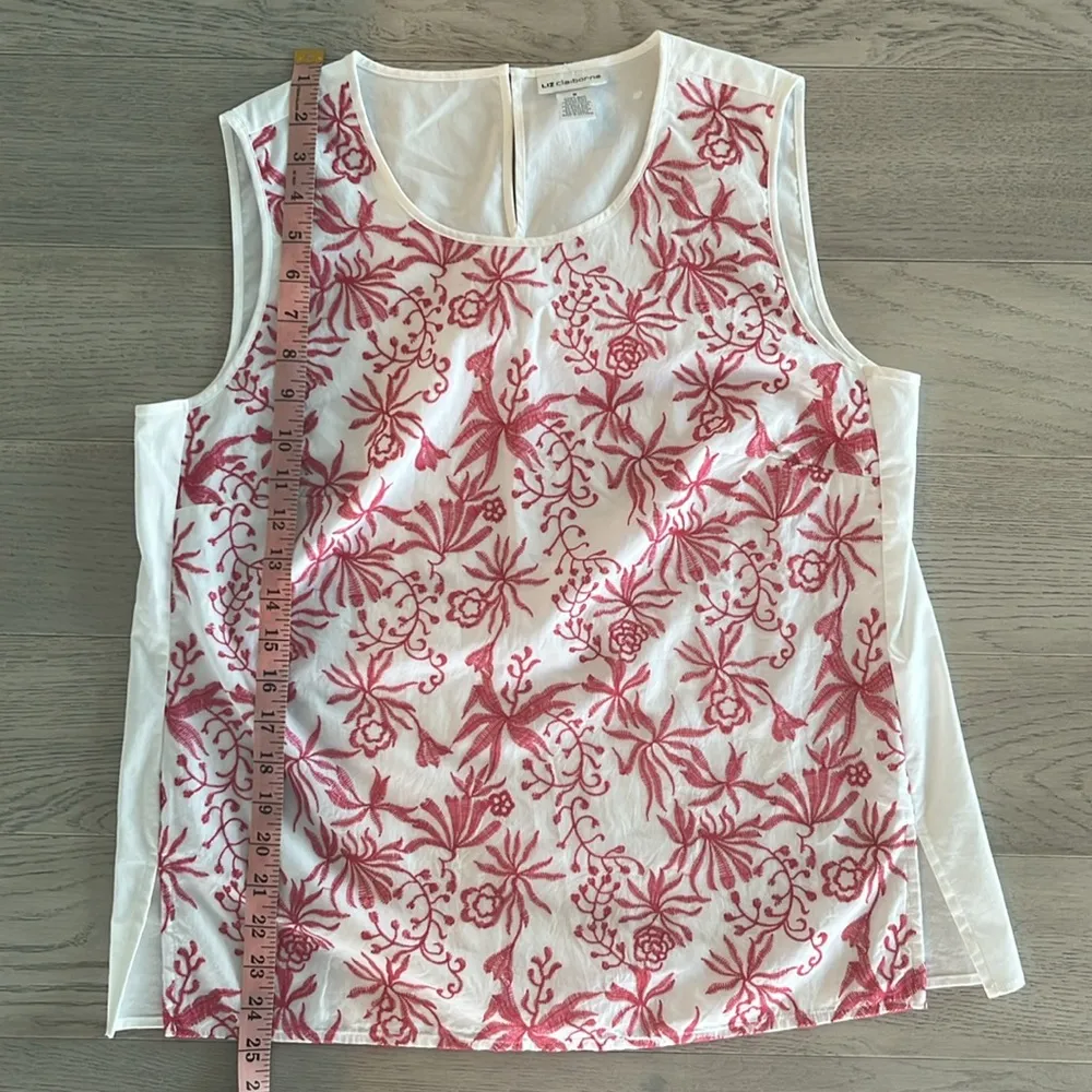 Liz Claiborne White Pink Floral Sleeveless Blouse Size Medium - Image 3