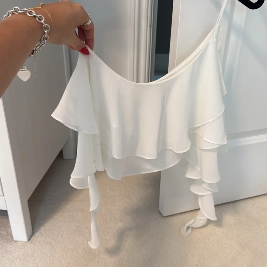 Zara White Ruffled One Shoulder Top - Image 6