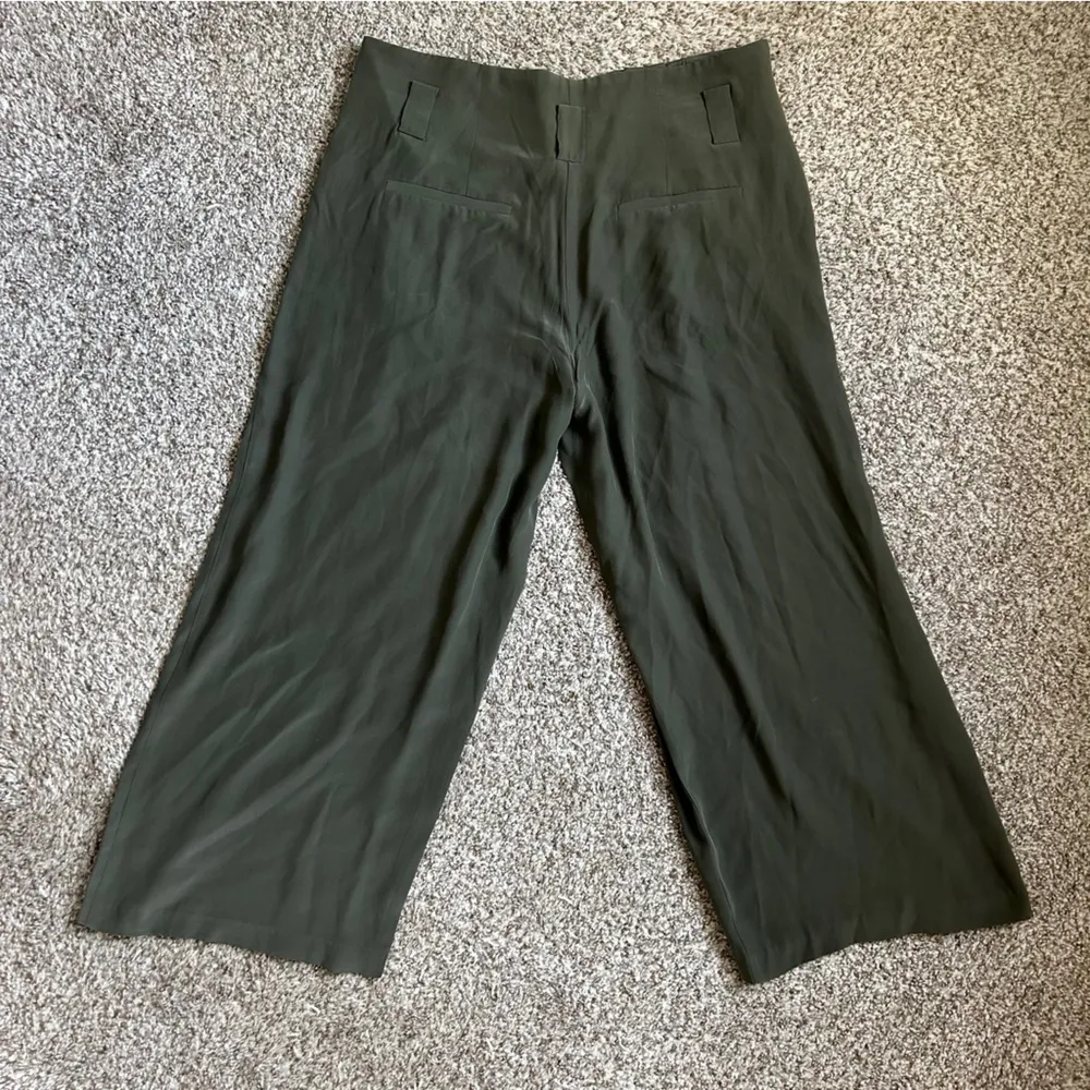 L’agence Samira Silk Paper Bag Wide Leg Cropped Pants Green 8 Casual - Image 7