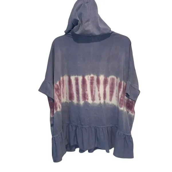 Jade By Jane Womens‎ Tie Dye Hoodie Ruffle Dolman Sleeve Shirt Blue Size Large - Image 3