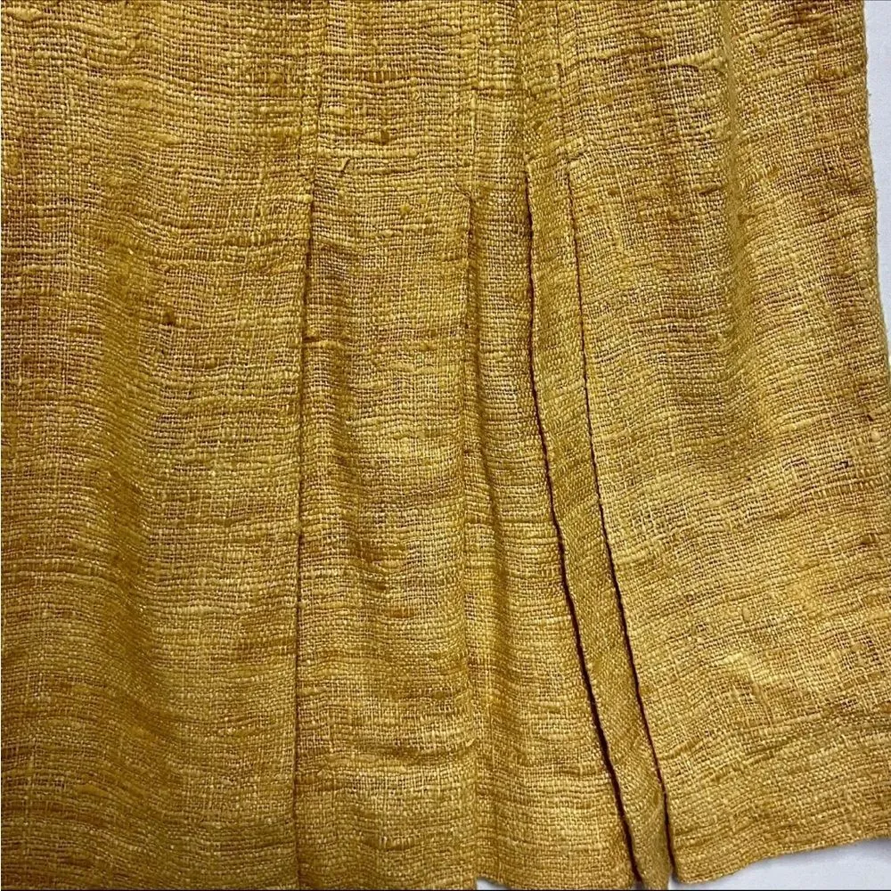 Akris Punto Silk Tweed A-Line Mustard VNeck Dress Size 6 Pleated Skirt - Image 8