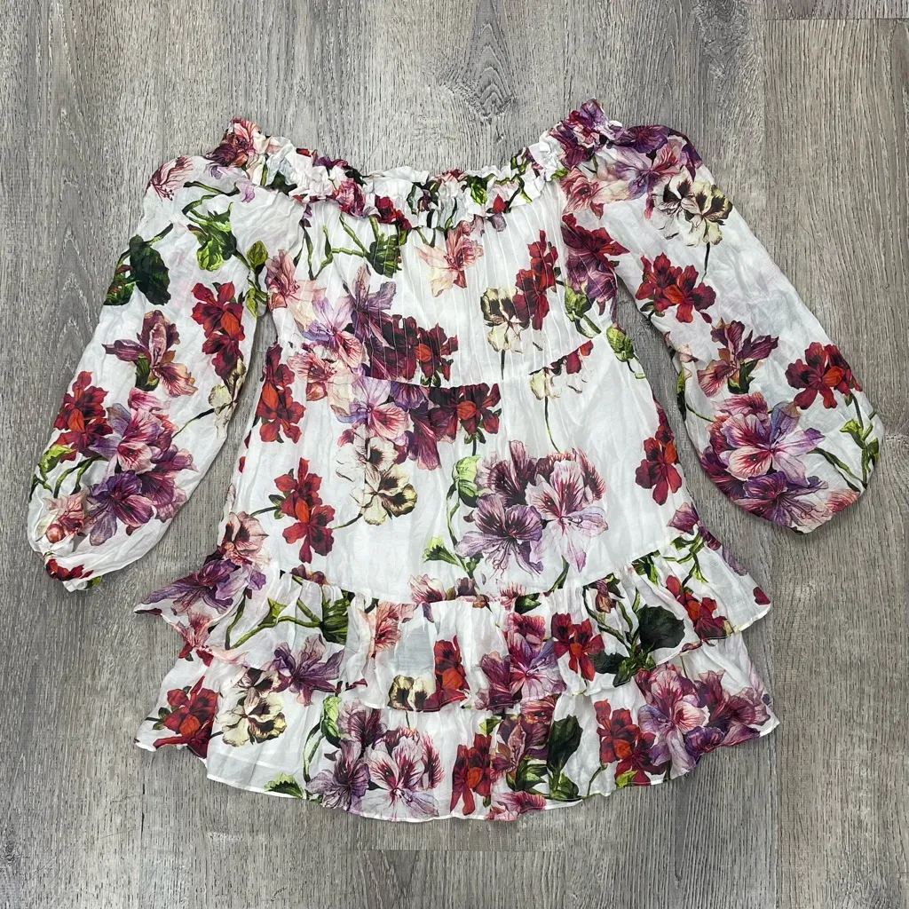 INTERMIX Knightly Floral Off The Shoulder Ruffle Mini Dress - Image 2