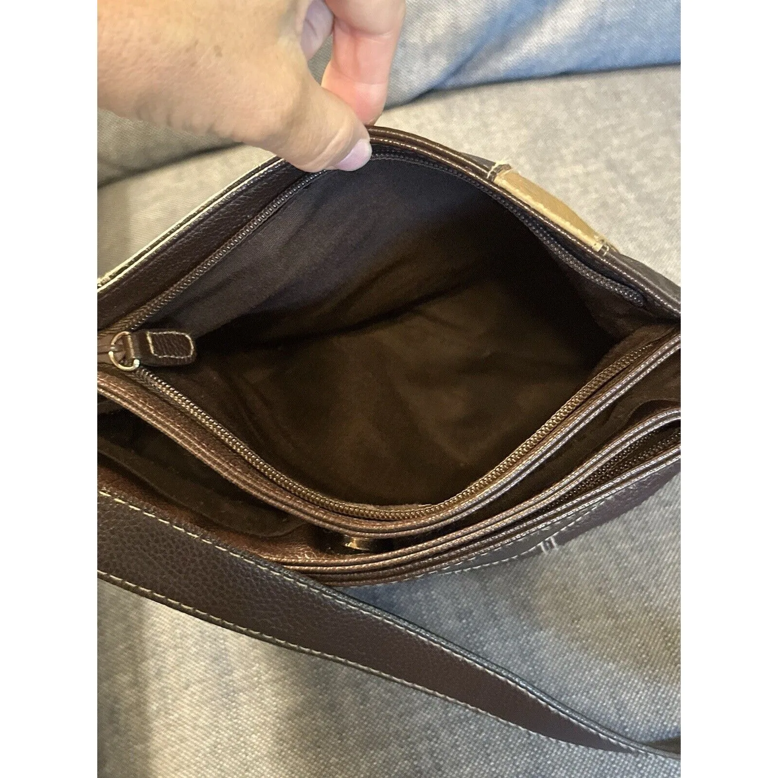 Patchwork Purse Brown Genuine Leather Shoulder Bag Hippie Western Boho Vintage - Image 3