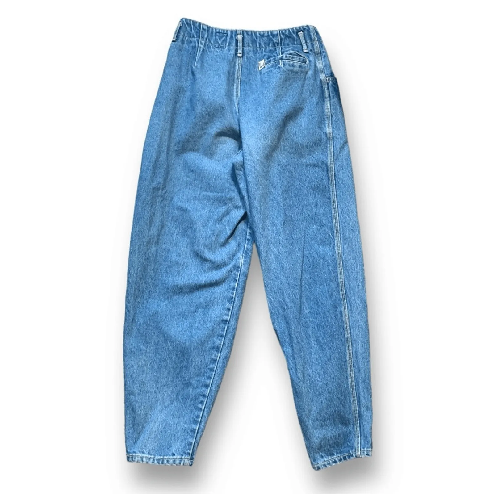 Vintage High Waist Baggy Barrel Jeans Pleated Tapered 80s 90s Medium Wash 25 Blue - Image 2
