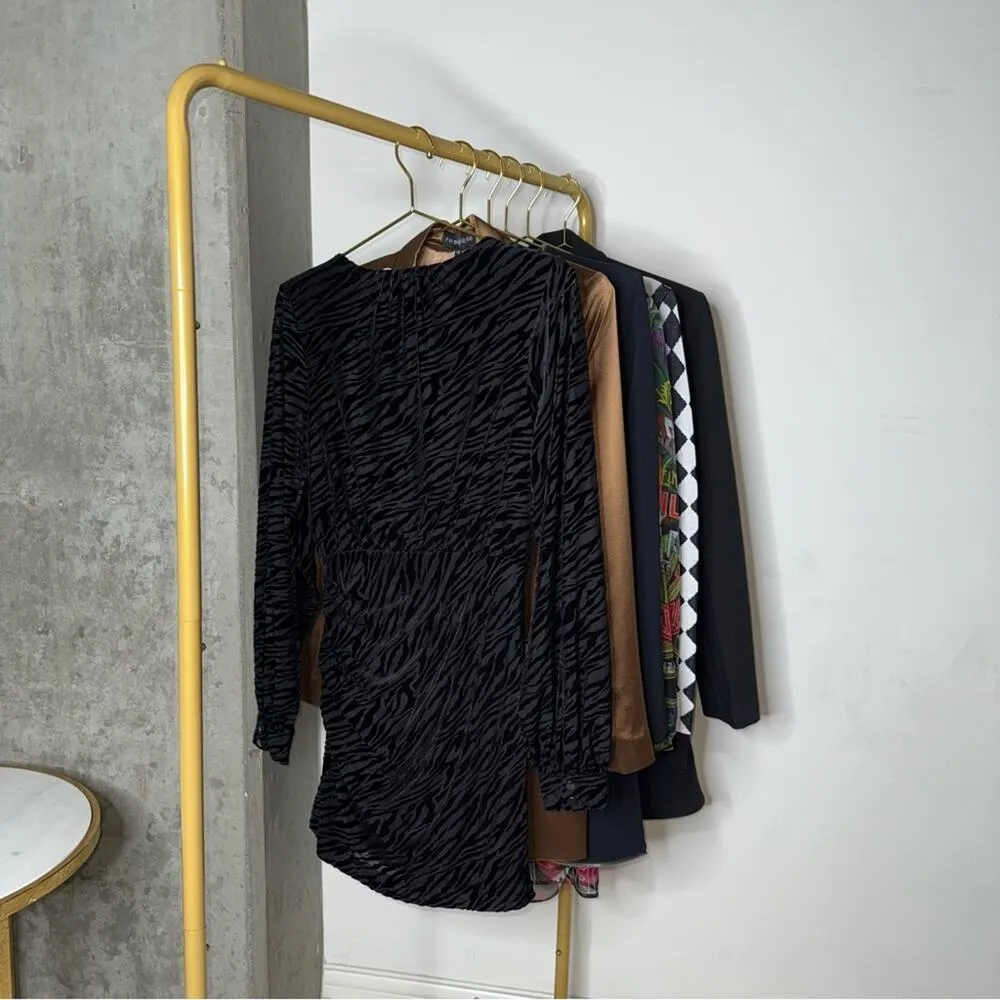 New Ramy Brook Kalani Black Zebra Print Flocked Textuted Long Sleeve Mini Dress - Image 10