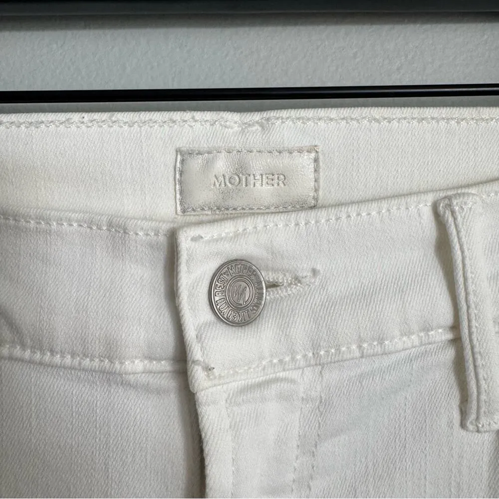 MOTHER Denim Stunner Zip Ankle Step Fray Jeans in Little Miss Innocent Rinse 27 White - Image 6