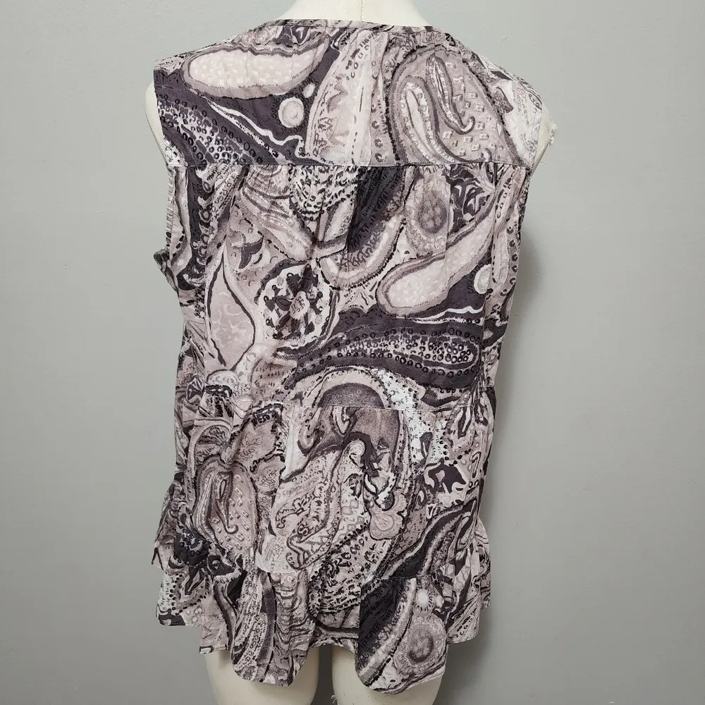 Talbots brown paisley sleeveless tiered ruffle hem blouse size mp - Image 5