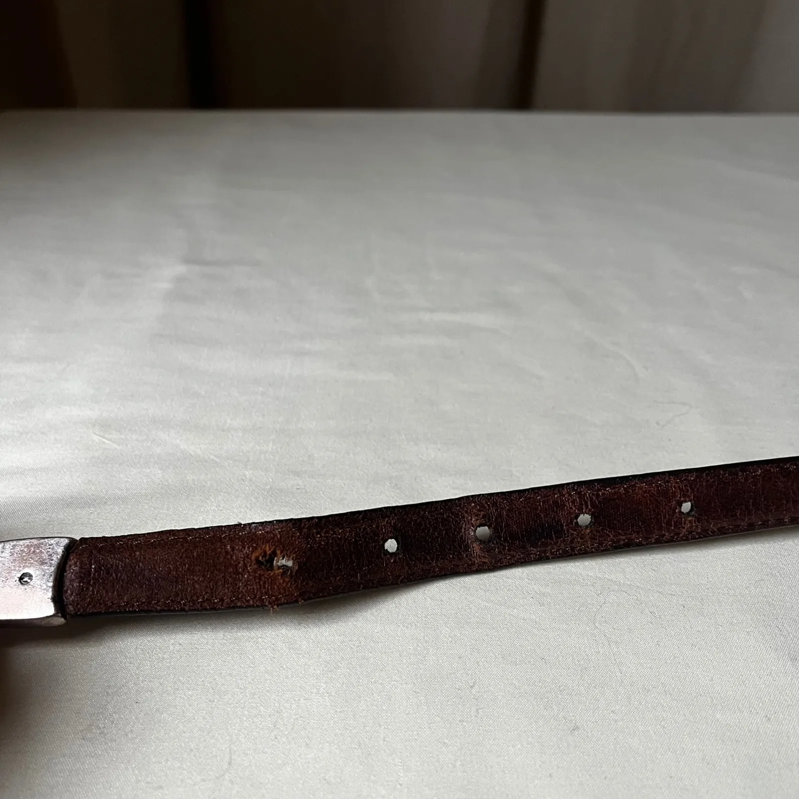 Vintage Brown Leather Belt 0.75" Silver Buckle Size M/L Oil Tanned Cowhide - Image 7