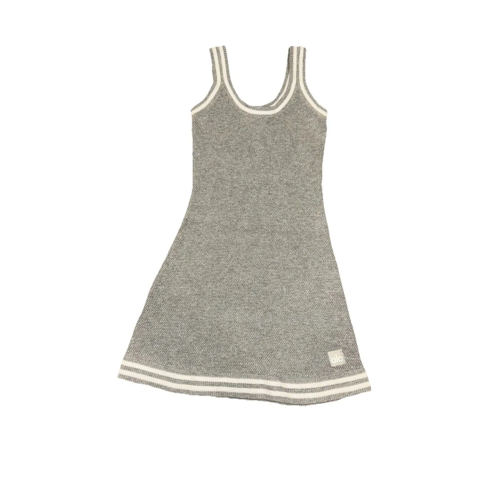 New Alo Women's Tennis Club Sweater Knit Dress- Athletic Heather Grey White XS - Image 2