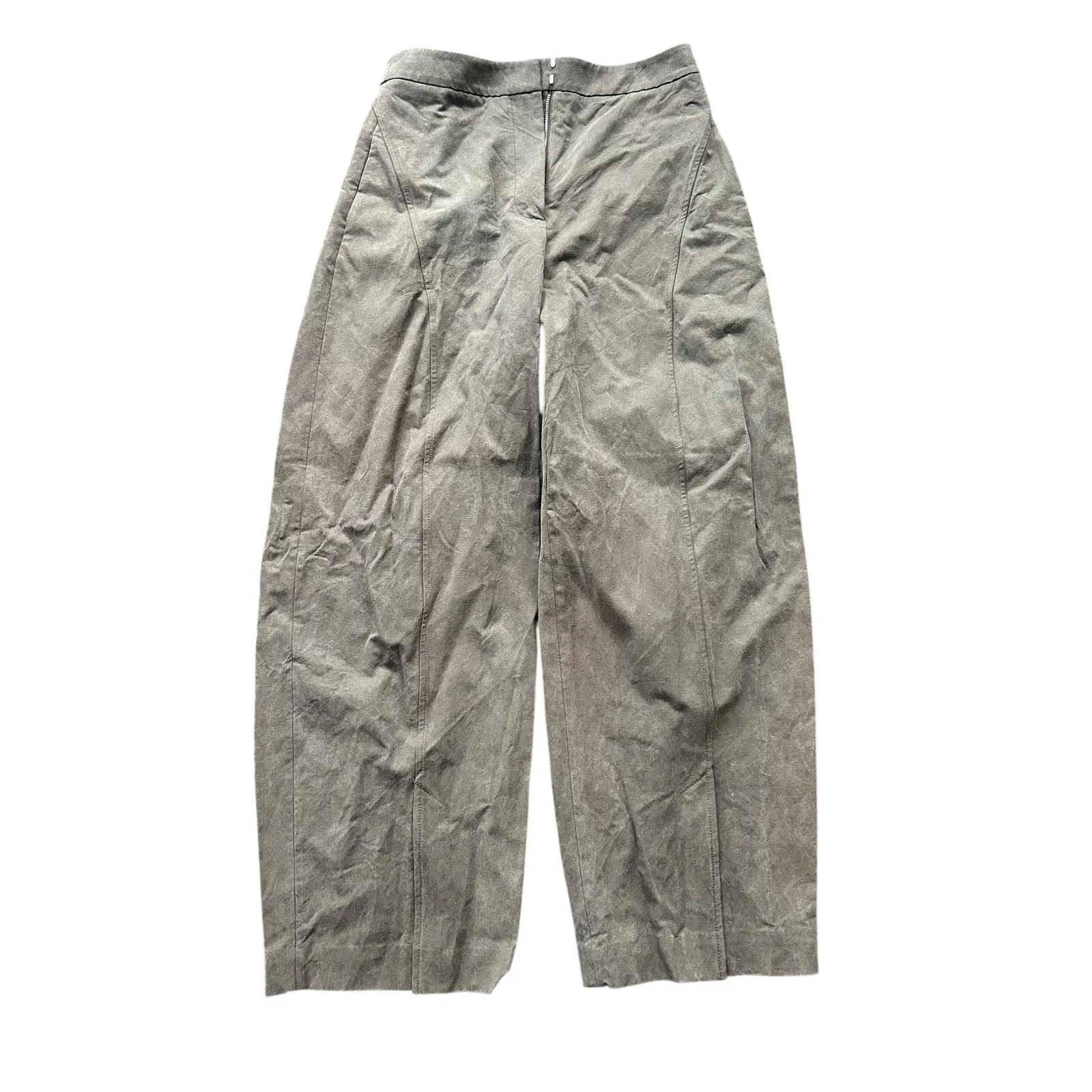 & Other Stories Tailored Silk-Blend Wide Leg Trousers Brown Linen Blend Size 4 - Image 2