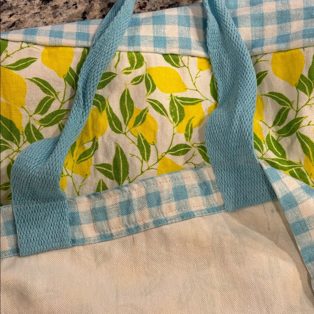 Laura Ashley Yellow Lemon and Blue Gingham cotton Canvas Tote Bag - Image 8
