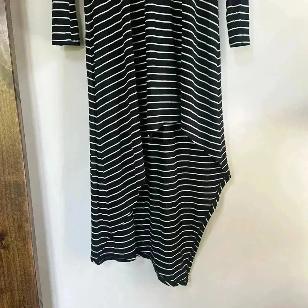 Kaari Blue Womens High-Low Black White Striped Dess Size Small - Image 5