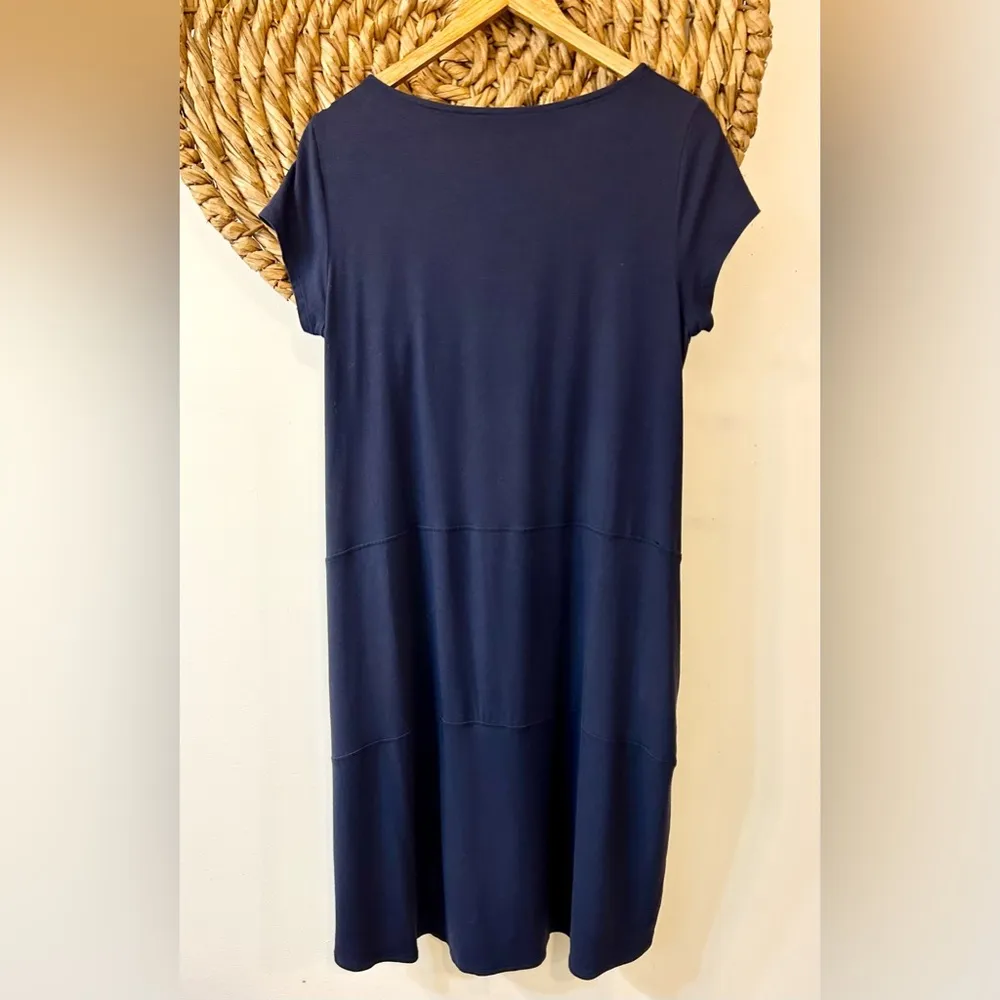 Eileen Fisher Cap Sleeve Hi-Low Shirt Dress Navy Blue Size Medium - Image 7