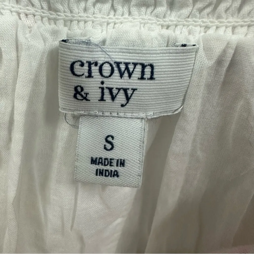 Crown & Ivy Cotton Swiss Dot Embroidered Pom Pom Spaghetti Strap Tank Top Small - Image 8