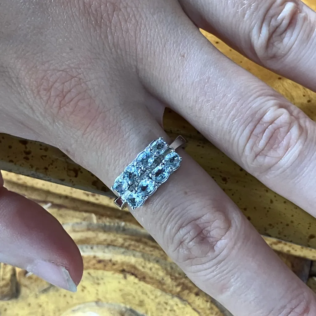 Natural Aquamarine White Diamond Sterling Silver Ring Size 8.75 - Image 4