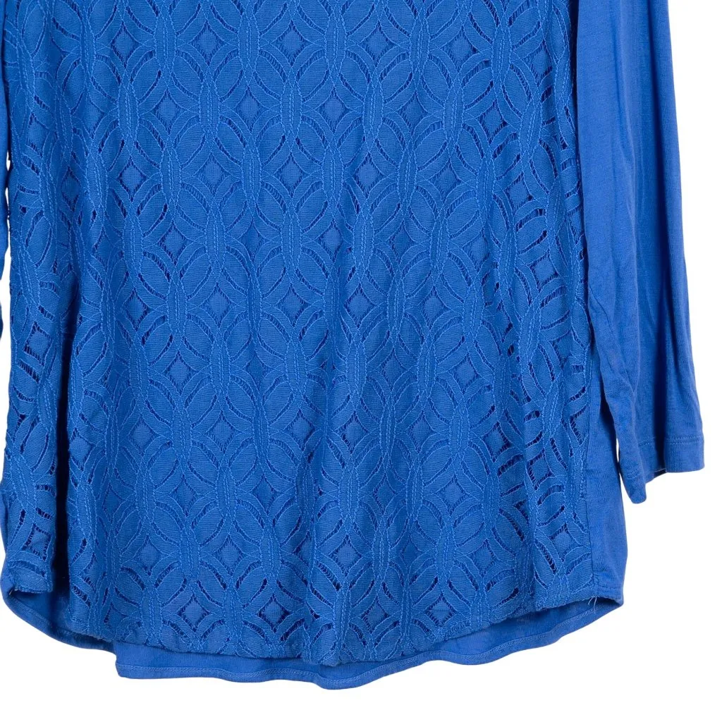 Croft & Barrow Lace Shirt L Womens Blue 3/4 Sleeve Top Overlay Stretch - Image 3