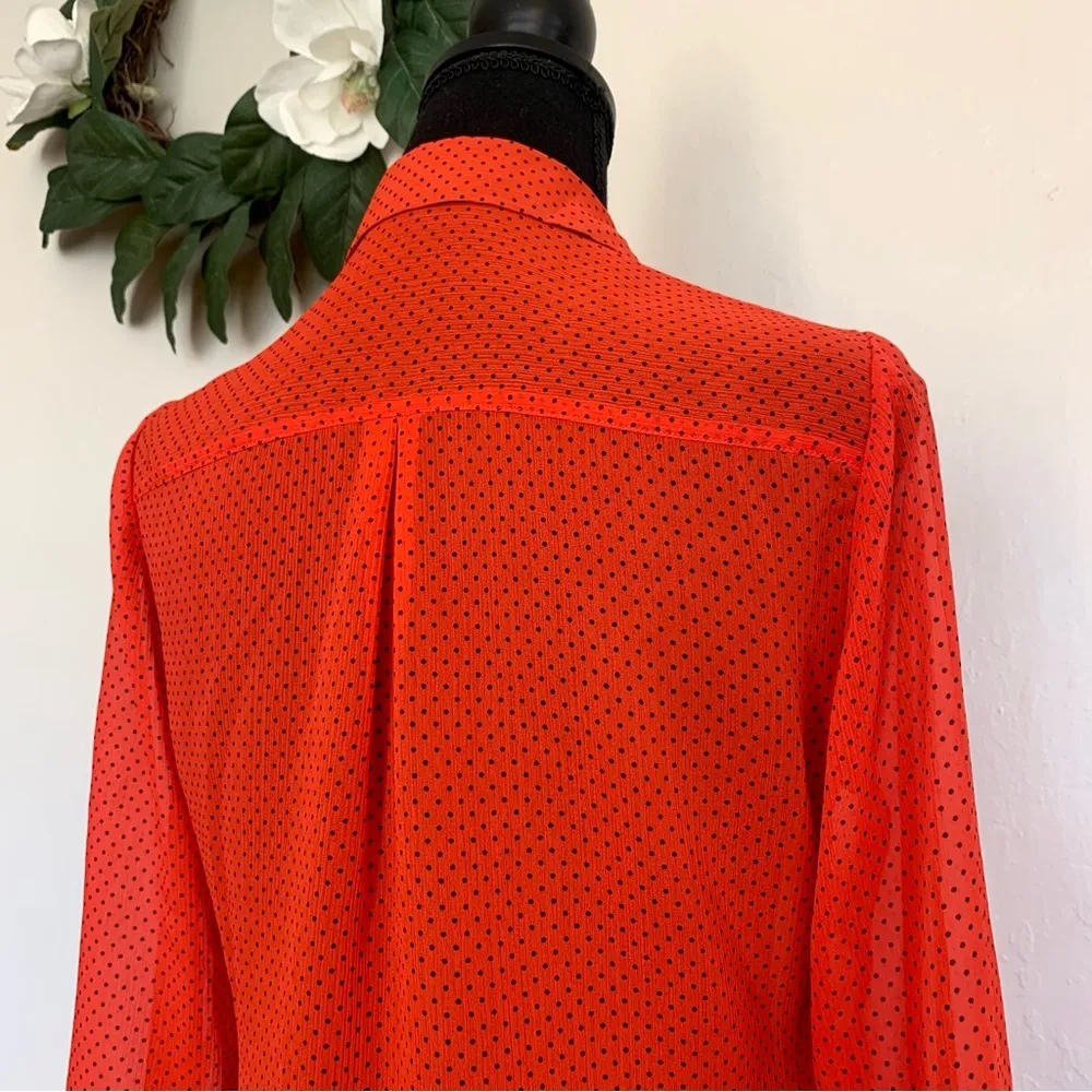 Outback Red Semi-Sheer Red Polka Dot Button Down Blouse - Image 5