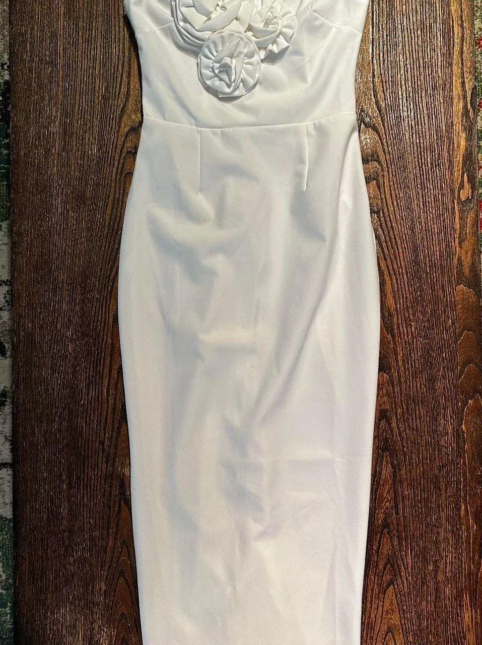 Club L London White Fanciful Strapless Midi Dress V Neck Size 2 NWT - Image 2