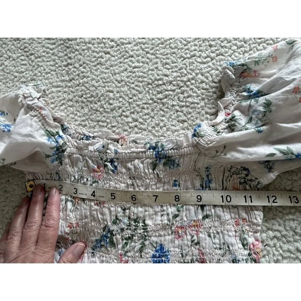 SAYLOR Women Pink Cotton Floral Smocked Peplum Clover Blouse Boho Top Size S - Image 13