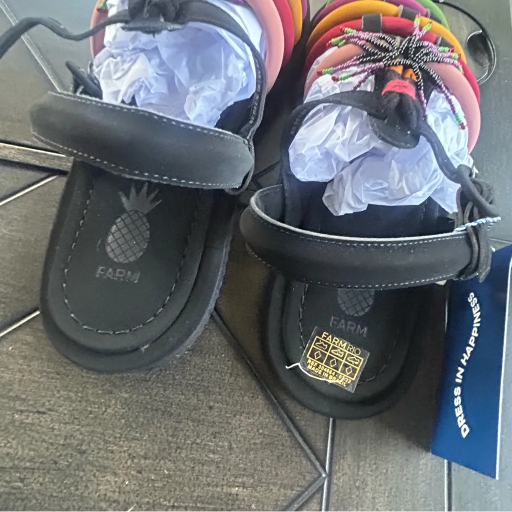 Farm Rio NEW Black Rainbow Beaded vegan sandals with dust bag size 9 tassels - Image 7