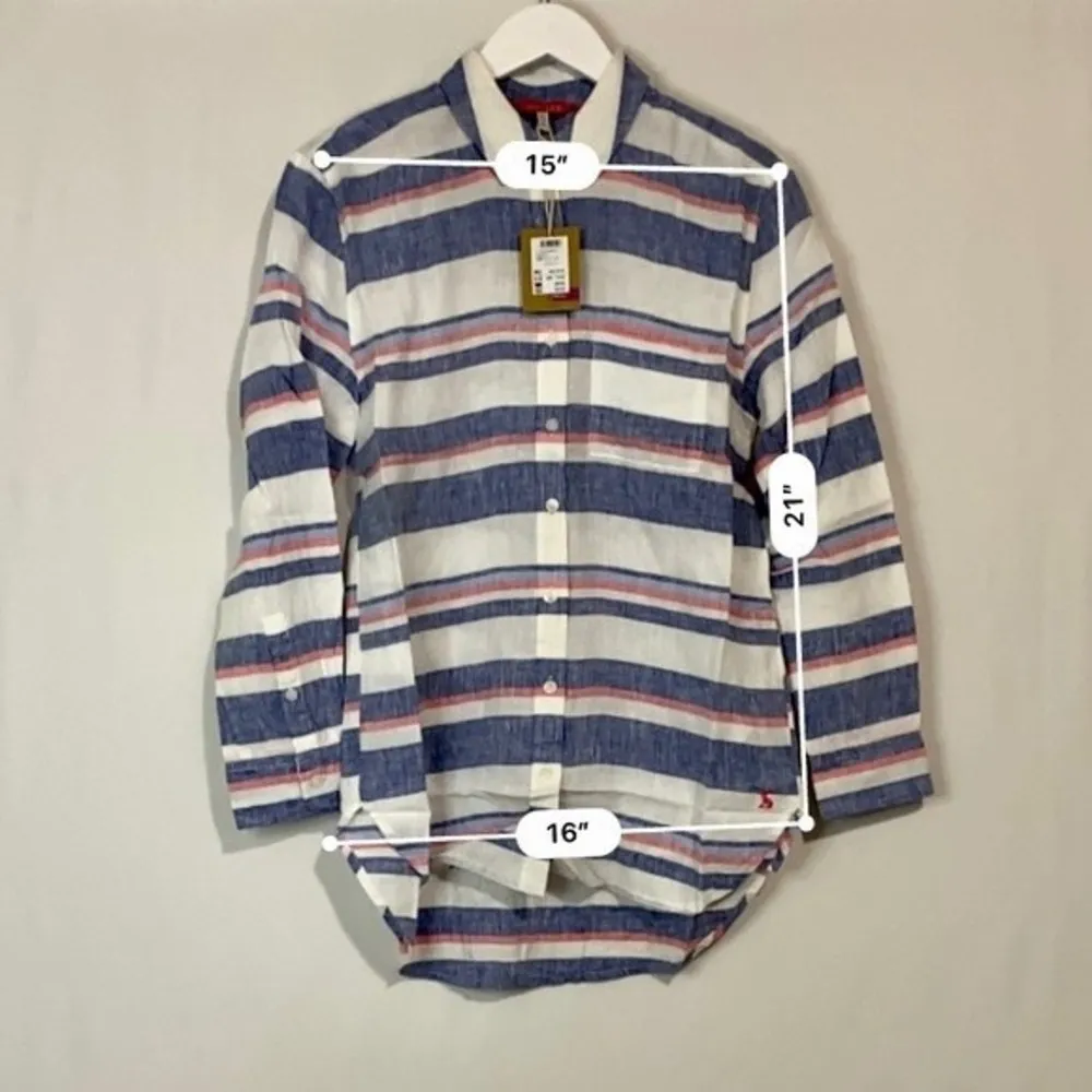 Joules Women’s Jeanne Print Button Down Linen Shirt Blue & Red Stripe Size 4 NWT - Image 7