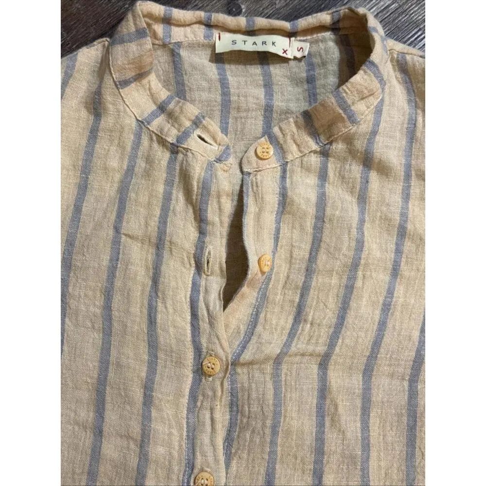 Stark X Striped Small 100% Linen Minimalist Organic Luxury Natural Blouse Small - Image 7