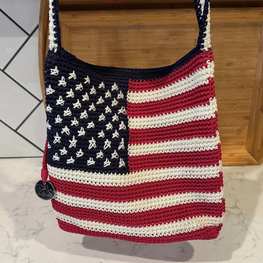 The Sak American Flag Crochet Shoulder crossbody Bag patriotic holiday Americana - Image 2