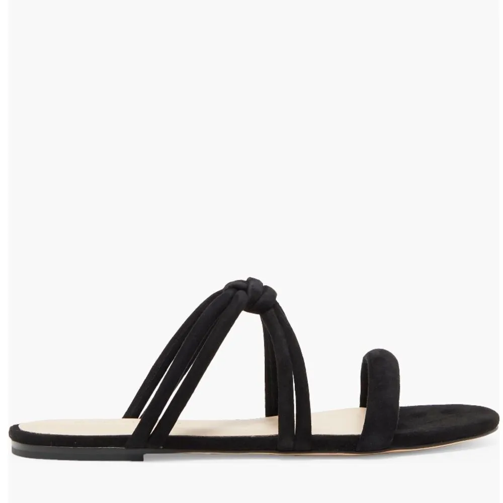 Stuart Weitzman Twist Knot‎ Leather Slide Sandal, Designer Size 8, Black, NWT - Image 4