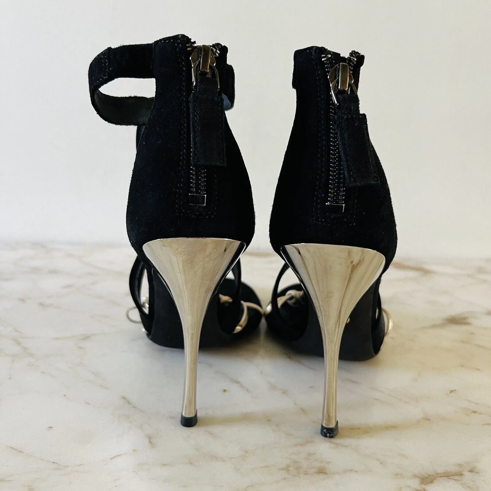 2019 GIAMBATTISTA VALLI x H&M Suede Black Crystal Lips Sandals Heels - Image 8