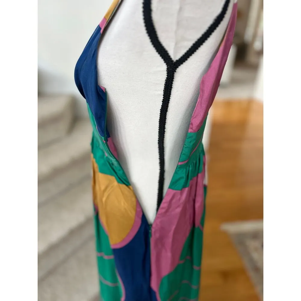 Tibi Silk Green, Pink & Gold 70s Floral Sleeveless Maxi Dress - Image 4