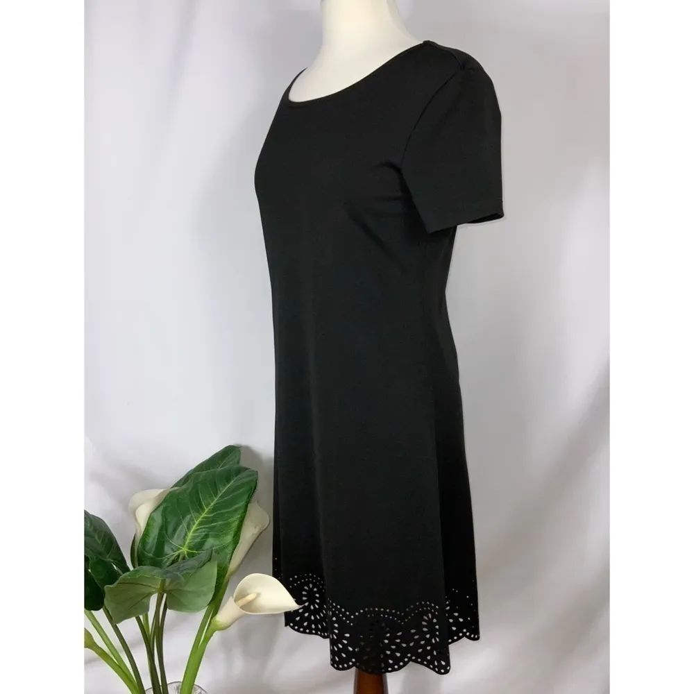 NWT Grace Karin Black Short Sleeve Shift A-Frame Dress Eyelet Hemline Medium - Image 4