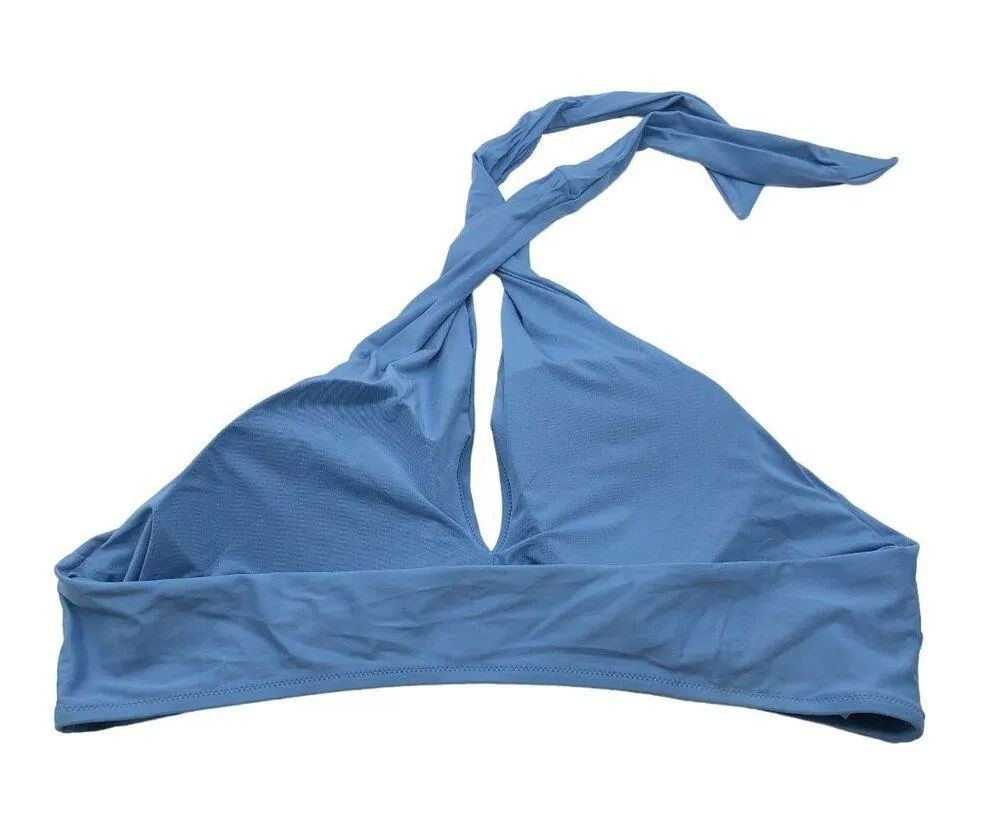 Aerie Womens Blue Halter Bikini Swim Top Keyhole Removable Cups XXL - Image 3