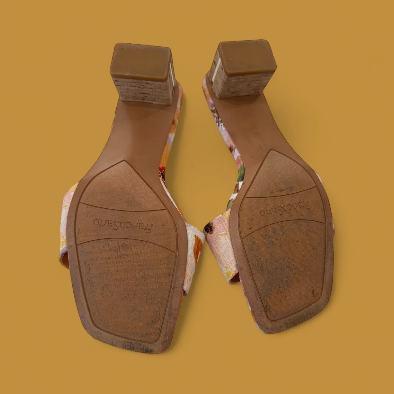 Franco Sarto Floral Block Heel Slide Sandals Orange Multicolor Size 10M - Image 6