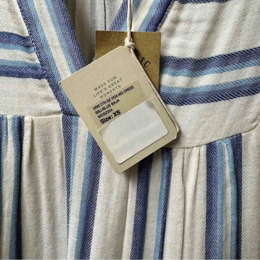NEW Faherty Dream Cotton Gauze Vida Midi Dress Blue Baja Extra Small XS NWT - Image 11