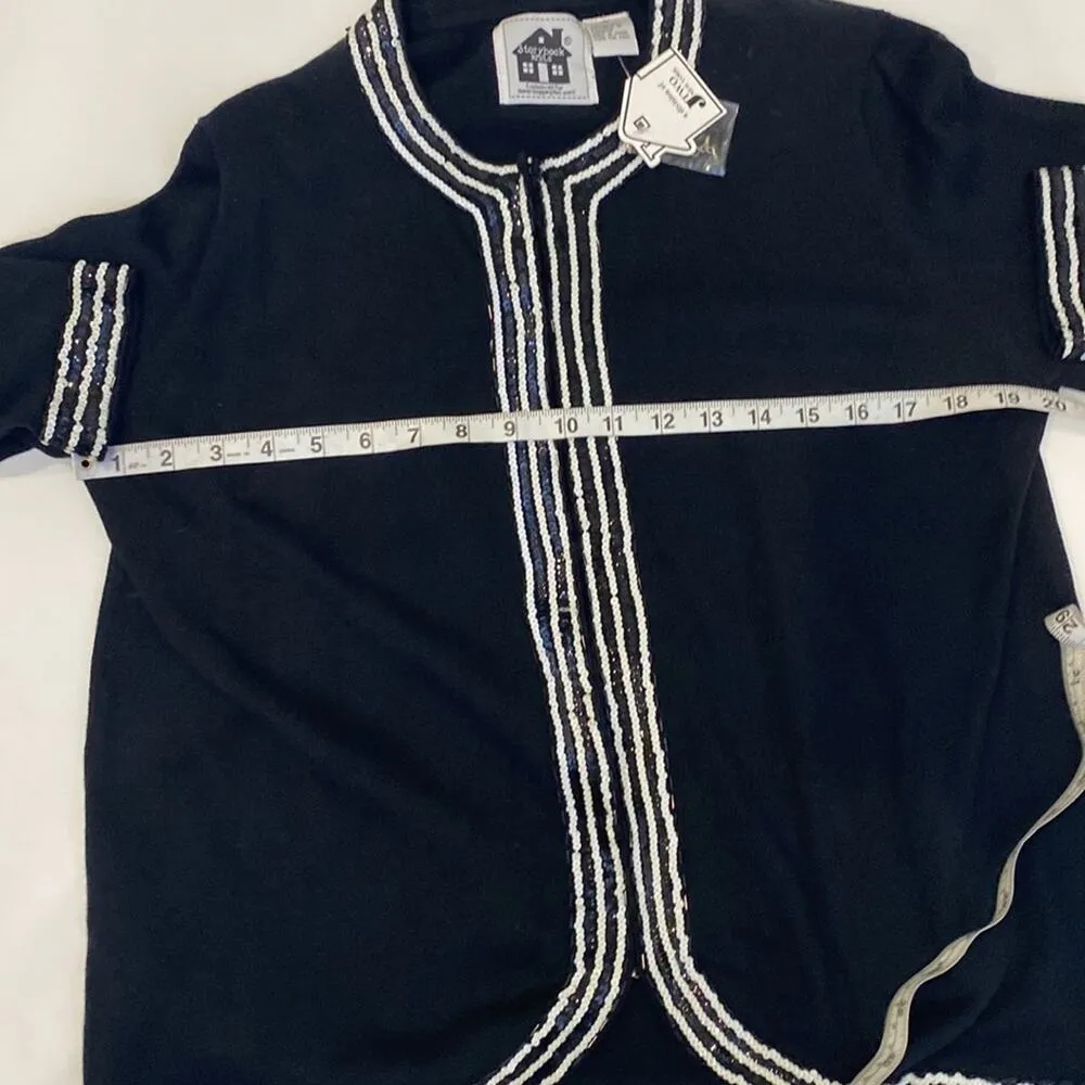 Storybook Knits Holiday Black & White Sequin Cardigan Sweater NWT Sz M Cotton Size M - Image 8