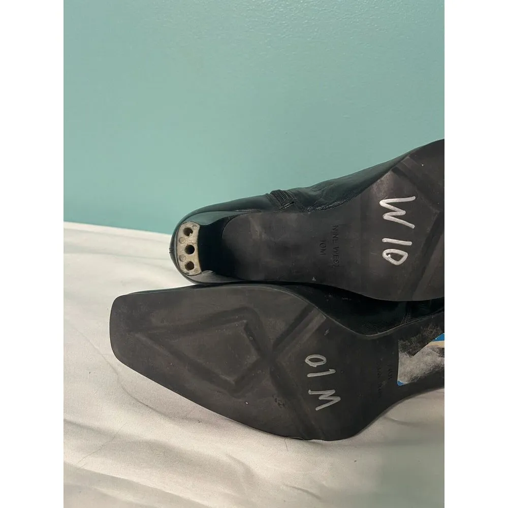 Nine West Womens Black‎ Leather Ankle Boots 10 Medium - Image 8
