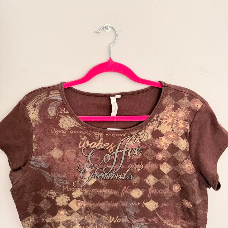 Y2K BROWN SUSAN LAWRENCE COFFEE ALL OVER PRINT T-SHIRT - Image 2