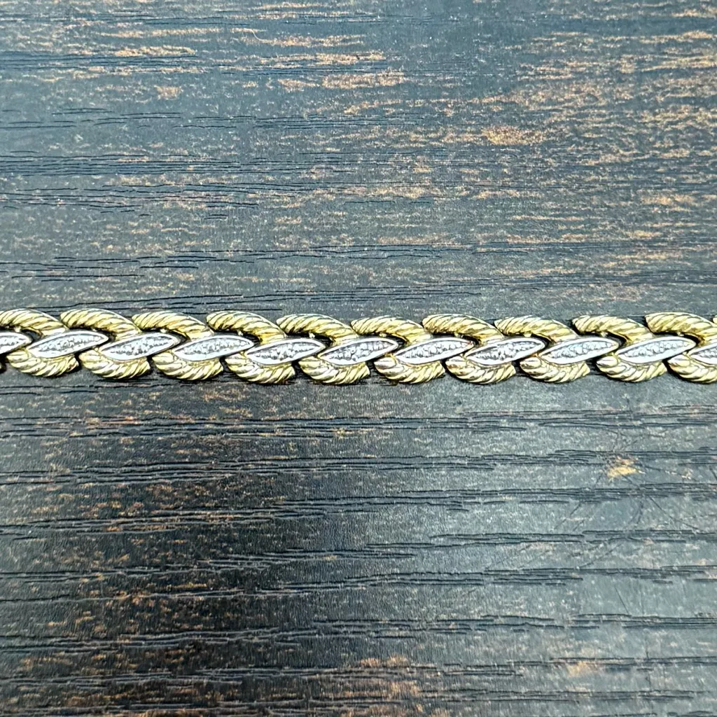 Vintage Gold and Silver Toned Leaf Woven Tennis Bracelet FAS 925 Sterling Silver - Image 5