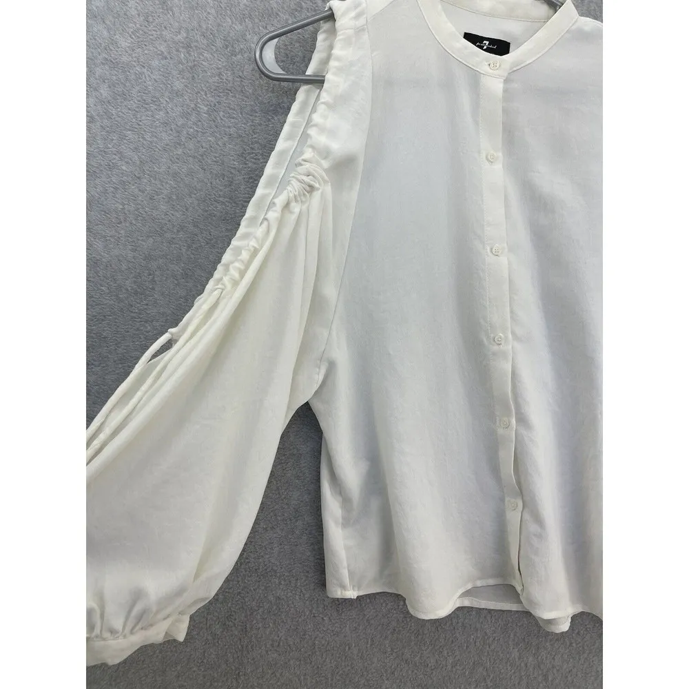 7 For All Mankind Women's Cold Shoulder Button Down Medium Japanese Fabric - Image 2