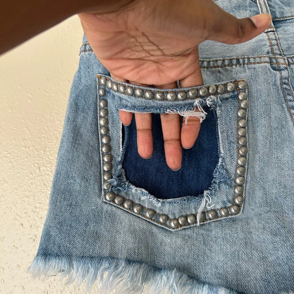 Studded Rose High Waisted Frayed Shorts Size 27 - Image 7