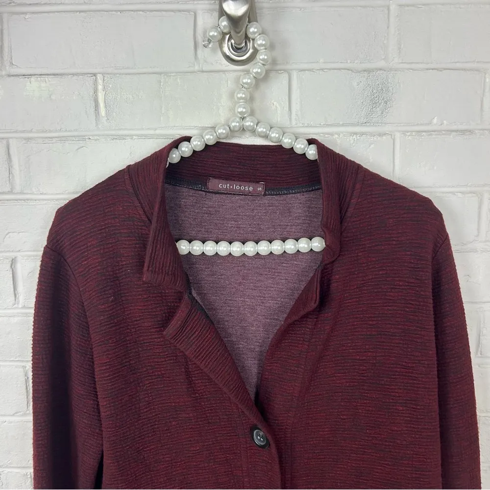 Cut Loose Red Black Ribbed Knit Button Front Lightweight Jacket Size S - Image 2