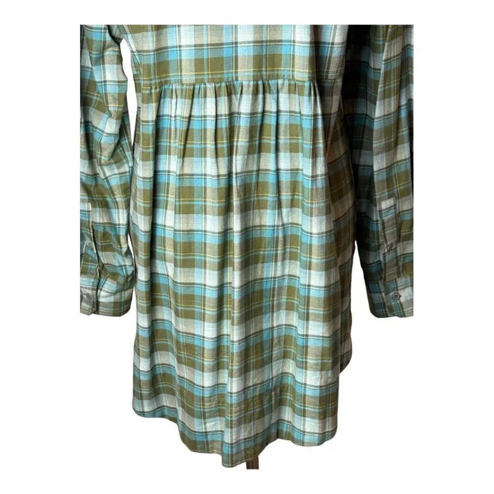 Tyler Boe Blue Green Plaid‎ Collared Button Front Pleated Back Tunic Top Size 10 - Image 6