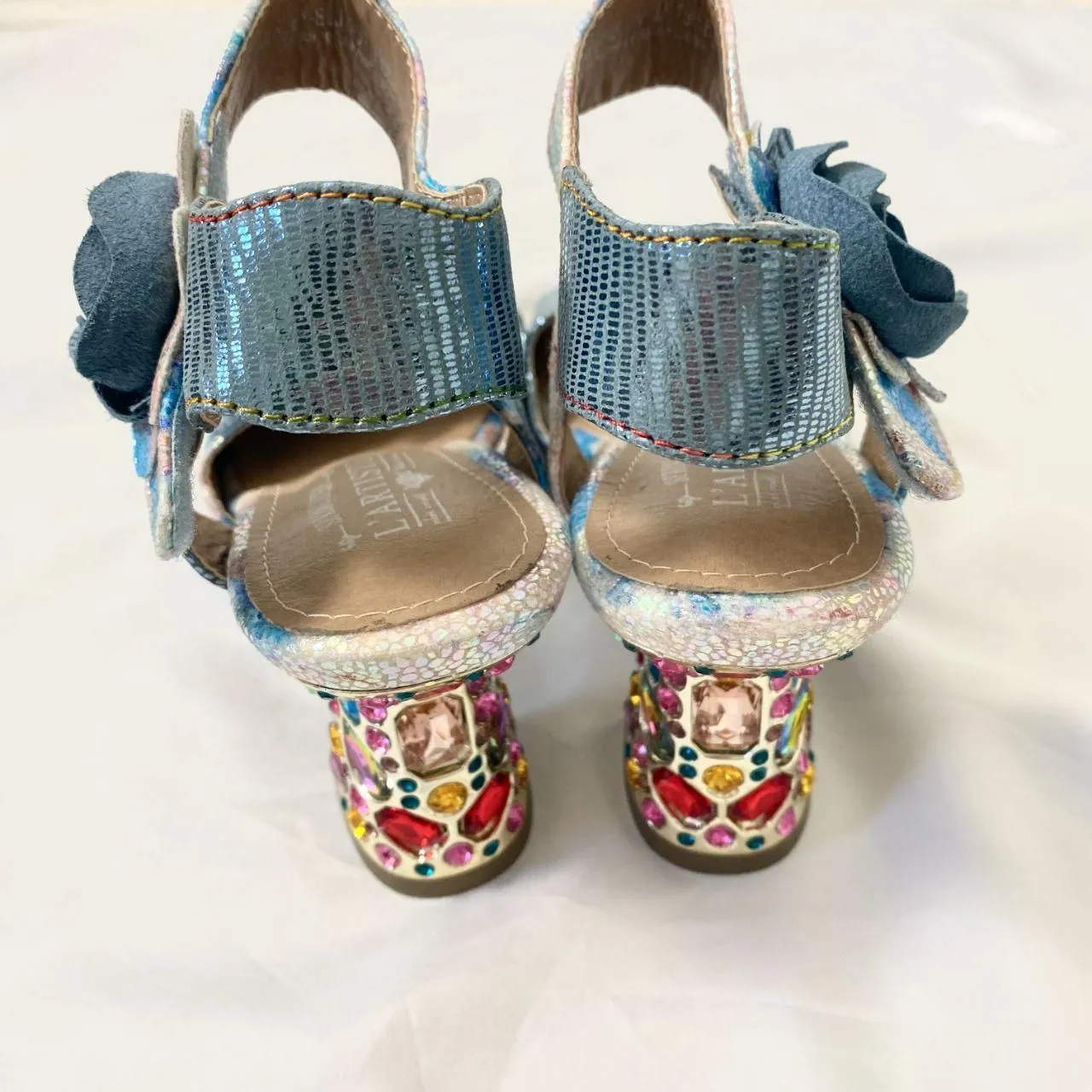 NWOB Blue Gemstone Open Toe Flower L'Artiste Everley Sandal High Heel US 8.5 - Image 4